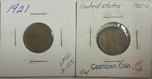 Two Lincoln Wheat Cents - 1921 & 1921-S