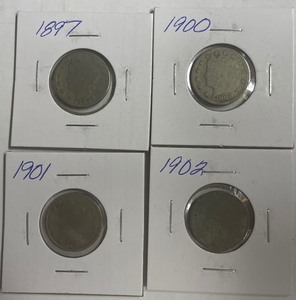 Four Different Liberty Head Nickels - 1987, 1898, 1899, & 1900