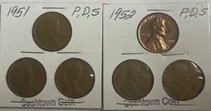 Six Different Lincoln Wheats - 1951 P,D,S & 1952 P,D,S