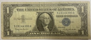 1957B Dollar Silver Certificate - S28144390A