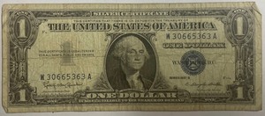 1957B Dollar Silver Certificate - W30665363A