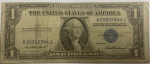 1935F Dollar Silver Certificate - A20922544J