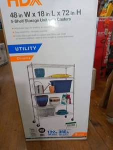 Chrome Rolling 5-Tier Metal Wire Shelving Unit (48 in. W x 72 in. H x 18 in. D) by HDX- open box not used