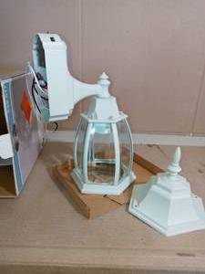 Alexandria 180° White Motion-Sensing Outdoor Decorative Wall Lantern Sconce by Hampton Bay- open box not used