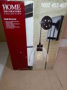 Industrial Pulley 1-Light Clear Glass Plug-in Wall Sconce with Bulb by Home Decorators Collection - open box not use
