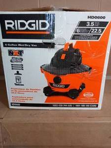 6 Gal. 3.5-Peak HP NXT WetDry Shop Vacuum  by RIDGID- used missing accessories