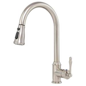 Easy-Install Single-Handle Pull-Down Sprayer Kitchen Faucet with Flexible Hose in Brushed Nickel by AKDY- open box not used