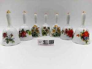 Vintage Floral and Gold Porcelain Bells, Set of 7