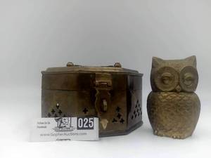 Antique Brass Box and Brass Owl Vessel