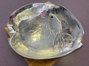lot 44 image: 1977 Arthur Court Footed Koi Fish Bowl, Wooden Fish Shaped Bowl & Cutting Board