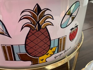 lot 153A image: Georges Briard Enamel Lidded Pot w Warmer and Vintage Serving Tray