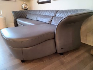 lot 1A image: Amazing Grey Italian Leather Sofa by Kelvin Giormani