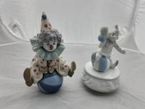 Lladro Clown Figure & Clown Music Box (Unmarked)