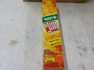 lot 30 image: Box of 24 .97 oz Slim Jims Tabasco...