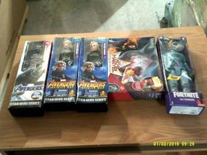 action figures avengers and fortnit...