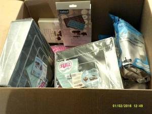 box of baking , tier cake, pans , m...