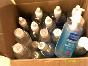 box of hand sanitizer...