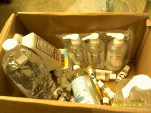 box with random size hand sanitizer...