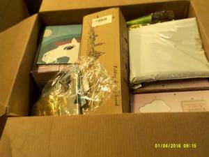 box of party supplies ...