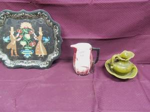 Vintage hand painted tray Glass pi...