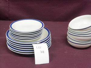 White with blue trim dish set...