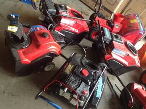 Pallet with Snow blowers for parts o repair different models, styles and conditions