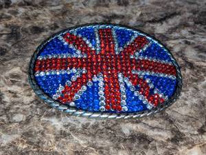 lot 47 image: Retro Union Jack Flag Crystal Rhinestone Belt Buckle