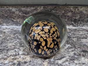 lot 55 image: Large Art Glass Paperweight wBlack & Gold Center