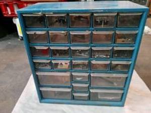 lot 53 image: 25 drawer hardware organizer with contents