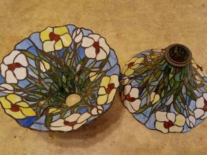 lot 22 image: Old stained glass hand leaded lamp shades