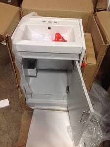 Home Decorator Hallcrest 20 in. W x 16 in. D Vanity in Misty Grey with Integrated Vanity Top in White with White Sink see pictures