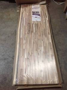 Interbuild Unfinished Acacia 6 ft. L x 25 in. D x 2 in. T Butcher Block Countertop with Live Edge damaged see pictures