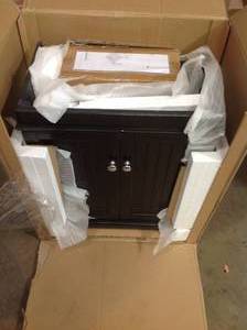 24 in. H x 34.5 in. H Vanity in Espresso with Ceramic Vanity Top in White with White Ceramic Basin see pictures