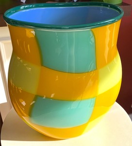 lot 17 image: Art Glass Vase-Pezzato Yellow by Harry Stuart