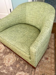 lot 28 image: Pair of Sage Green Tub Lounge Chairs by Baker