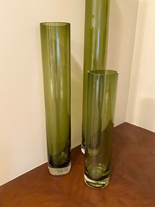 lot 44 image: Three Decorative Sage Green Glass Vases