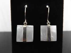 lot 63 image: .925 Sterling Silver Square Mother of Pearl Dangle Hook Earrings