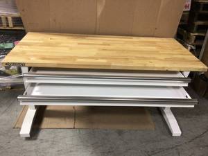 52 in. Adjustable Height Work Table with 2-Drawers in White by Husky