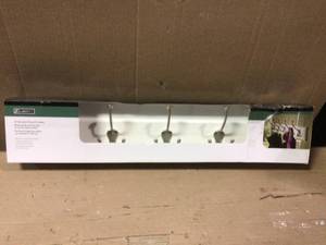 lot 38 image: 27 in. White and Satin Nickel Tri-Hook Rack by Liberty