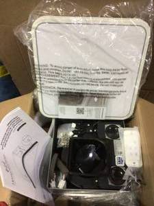lot 63 image: 110 CFM LED Ceiling Mounted Bathroom Exhaust Fan with Alexa Voice Assistant and Bluetooth Speakers by Home Netwerks  see pictures