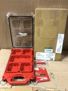lot 65 image: PACKOUT 5-Compartment Low-Profile Compact Small Parts Organizer by Milwaukee not used see pictures