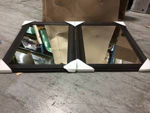 lot 86 image: Medium Rectangle Dark Wood Tone Hooks Contemporary Mirror (30 in. H x 42 in. W) see pictures