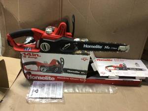 lot 87 image: 14 in. 9 Amp Electric Chainsaw by Homelite open box see pictures