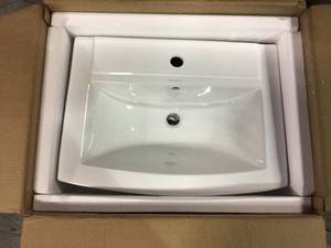 lot 112 image: Swis Madison Sublime Pedestal Bathroom Vessel Sink Round Single Faucet Hole in White see pictures