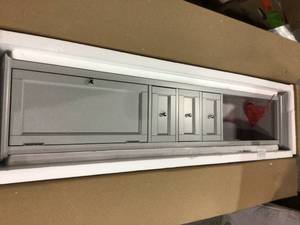 lot 114 image: Home Decorators Hampton Harbor 15 in. W x 10 in. D x 67-12 in. H Linen Storage Cabinet in Dove Grey see pictures