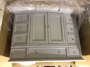 lot 116 image: Home Decorators Hampton Harbor 45 in. W x 22 in. D Bath Vanity in Dove Grey with Natural Marble Vanity Top in White see pictures