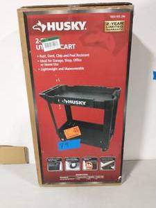 lot 79 image: HUSKY 2-Tier Plastic 4-Wheeled Service Cart in Black