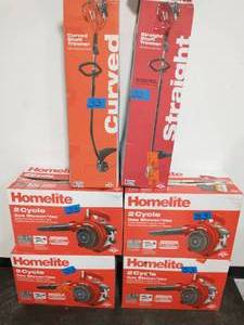 lot 33 image: 4 HOMELITE 150 MPH 400 CFM 26cc Gas Handheld Blower VacuumAND 2 2-Cycle 26 CC Straight Shaft Gas Trimmer