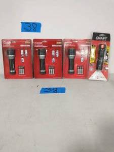 lot 38 image: 3 HUSKY HUSKY 200 Lumens Aluminum Virtually Unbreakable Flashlight AND 1 COAST FLASHLIGHTS
