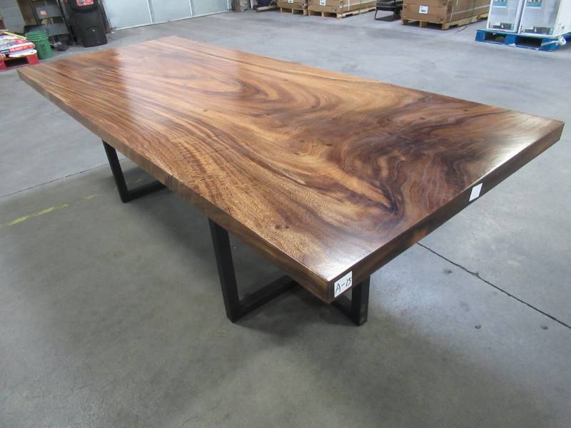 lot 7 image: Solid Wood Rectangle Walnut Dining Table (104422364) With Metal T Bases (MTBD) Approximate Dimensions 104 x 42 x 2 12 - LOW RESERVE OF $900.00.